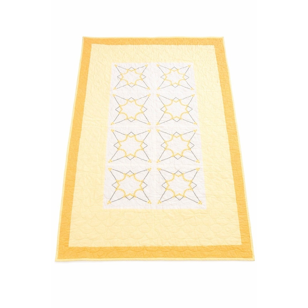 Handmade Yellow Quilt 56x85 Embroidered Star Design Cottage Twin Size
